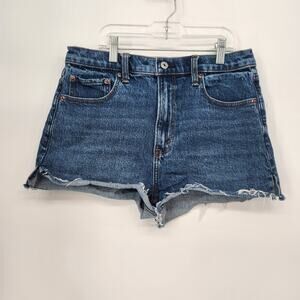 Abercrombie & Fitch Dark Wash Denim Mom High Rise Jean Raw Hem Shorts Women's 6